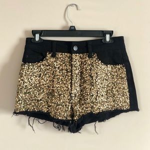 BDG GOLD SEQUIN DENIM SHORTS black/gold size 30